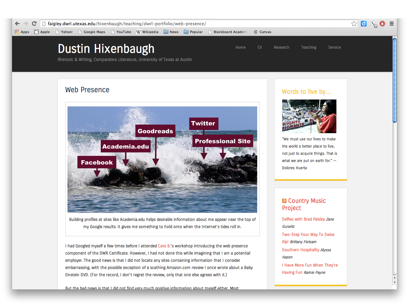 Screen cap of Dusty's Web Presence